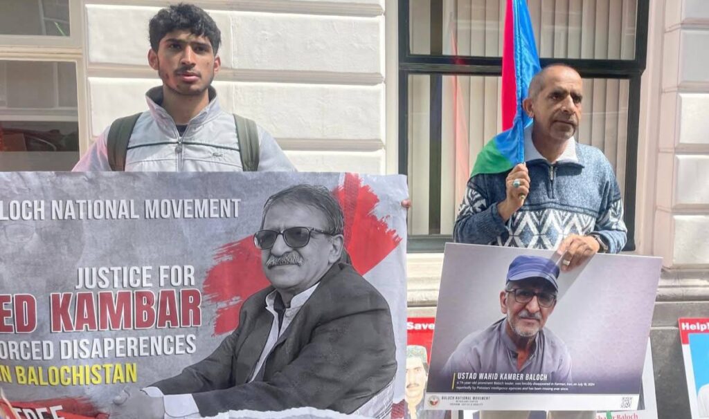 نیدرلینڈز: استاد واحد کمبر کی جبری گمشدگی کو ایک سال، بی این ایم کا پاکستانی سفارت خانے کے سامنے احتجاج